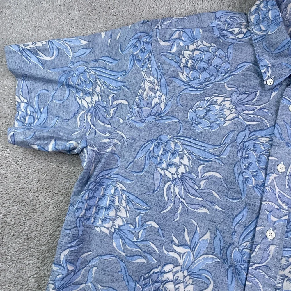 Brooks Brothers Shirt Mens Large Blue Pineapple Reverse Print Regent Button Up